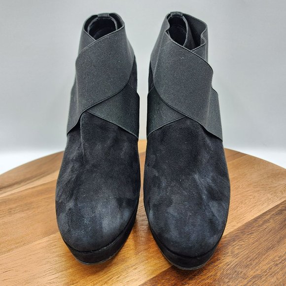 Stuart Weitzman Kilgore Ankle Boots 10 Black Suede Elastic Band Platform Pull On - Picture 4 of 13